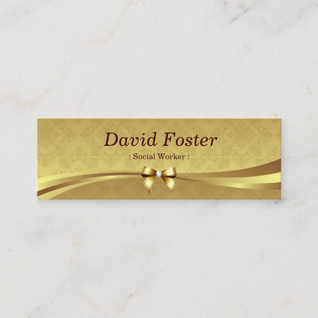 Carte De Visite Mini Travailleur social - Shiny Gold Damask (Devant)