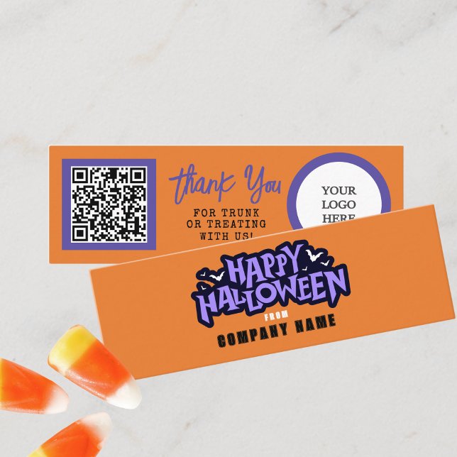 Carte De Visite Mini Trick ou traiter Orange Happy Halloween Merci (Orange Mini Halloween Business QR Thank You Cards for Trick or Trunk or Treating. Pack of 100)