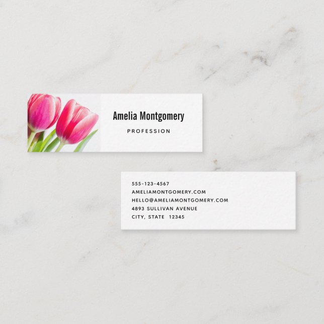 Carte De Visite Mini Tulipes roses avec Feuille vert photo (Devant / Derrière)