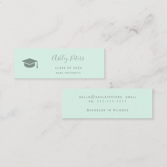 Carte De Visite Mini Typographie simple pastel menthe verte graduation (Devant / Derrière)