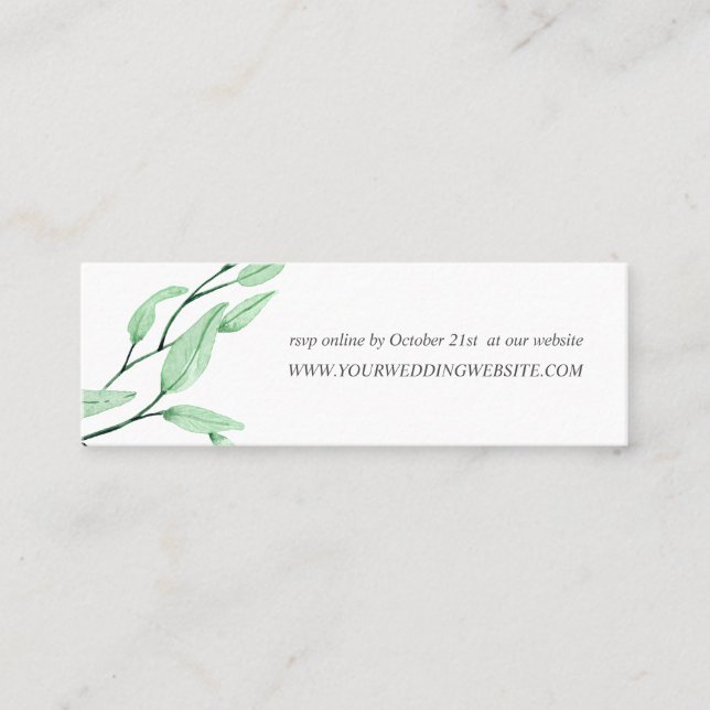 Carte De Visite Mini Vert éthérée | Site feuille chic Mariage (Devant)