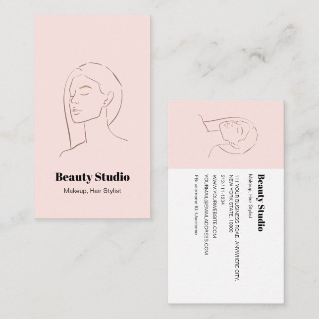 Carte De Visite Mini-Visage Logo Coiffure Beauté Maquillage rose (Devant / Derrière)