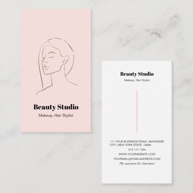 Carte De Visite Mini-Visage Logo Coiffure Beauté Maquillage rose (Devant / Derrière)