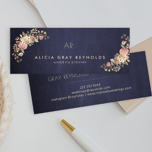 Carte De Visite Mini Wedding planner floral élégant Monogramme bleu mar