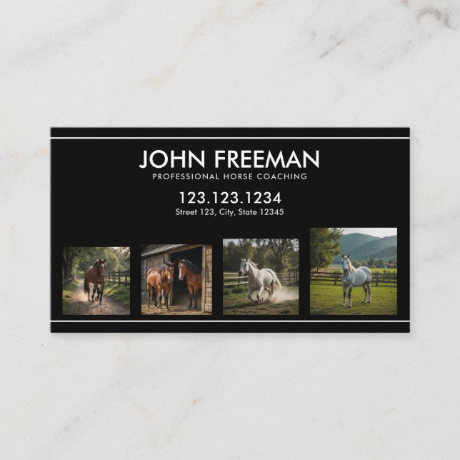 Carte De Visite Miniature Black & White Horse photo équestre (Devant)