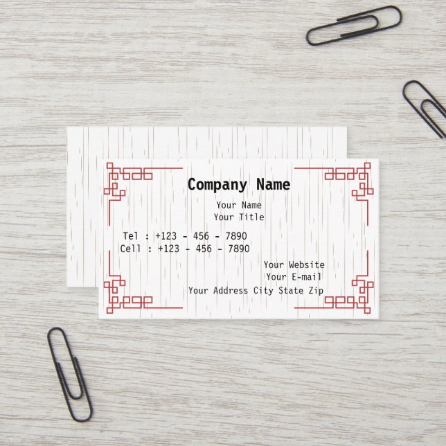 Carte de visite minimal avec motifs d'Asie de l'Es (Devant/Arrière en situation)
