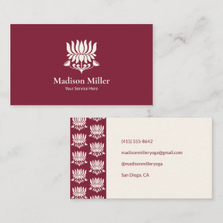Carte De Visite Minimal Burgundy Lotus Floral Yoga Wellness