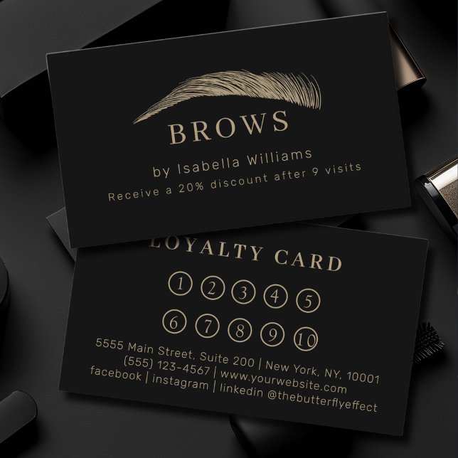 Carte De Visite Minimal Elegant Eyebrow Salon Loyalty (Minimal Elegant Eyebrow Salon Black Loyalty Business Card)