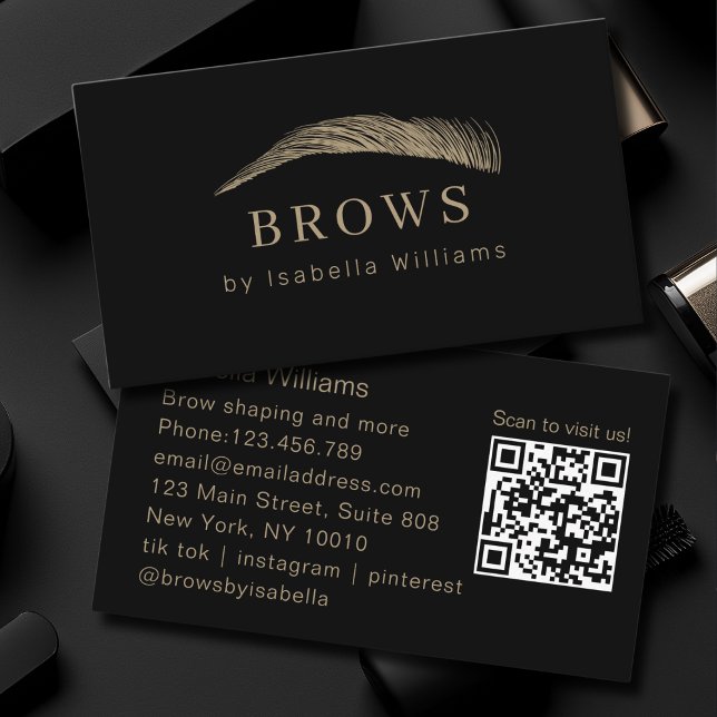 Carte De Visite Minimal Elegant Eyebrow Salon QR-Code (Minimal Elegant Eyebrow Salon QR-Code Business Card)