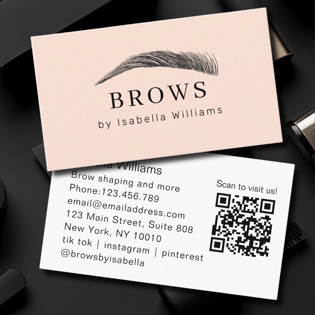 Carte De Visite Minimal Elegant Eyebrow Salon QR-Code (Minimal Elegant Eyebrow Salon QR-Code Business Card)