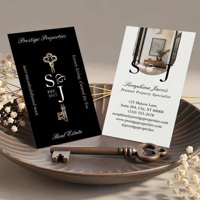 Carte De Visite Minimal Elegant Key Monogram Stylish Arch Photo  (Minimal Elegant Key Monogram Stylish Arch Photo Business Card)