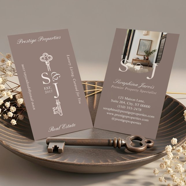Carte De Visite Minimal Elegant Key Monogram Stylish Arch Photo  (Minimal Elegant Key Monogram Stylish Arch Photo Business Card)