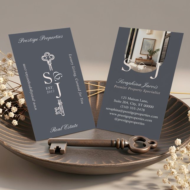 Carte De Visite Minimal Elegant Key Monogram Stylish Arch Photo  (Minimal Elegant Key Monogram Stylish Arch Photo Business Card)