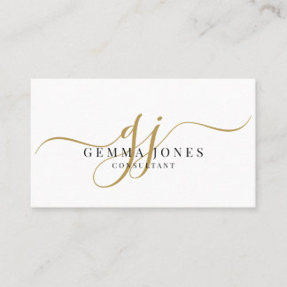 Carte De Visite Minimal Gold Script Monogram Consultant