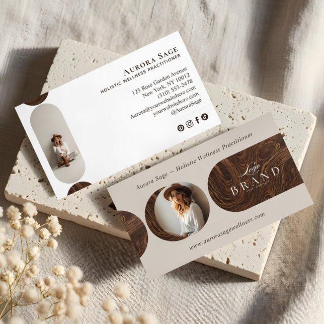 Carte De Visite Minimal Holistic Celestial Moon Photo Woodgrain (Minimal Holistic Celestial Moon Photo Woodgrain Business Card)