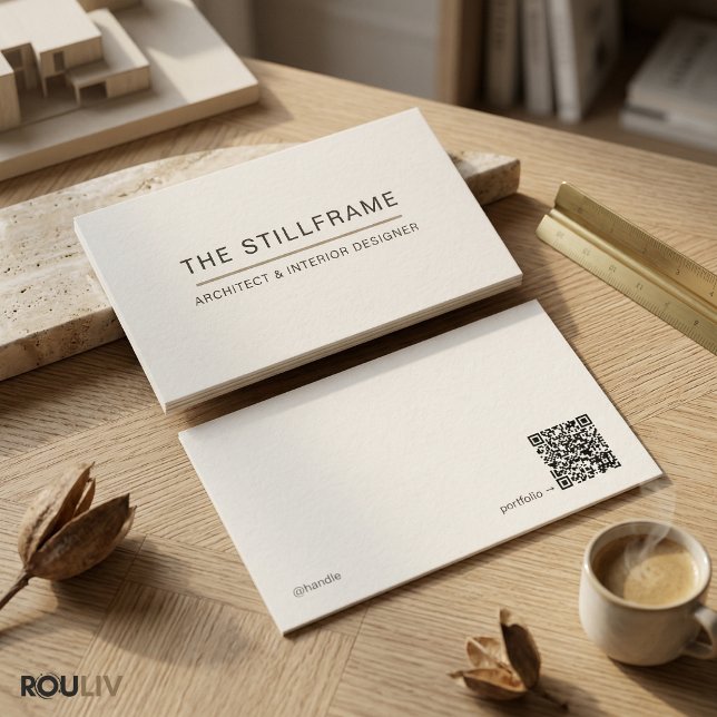 Carte De Visite Minimal Modern Architect | QR Code Warm White (Minimal Modern Architect Business Card QR Code Warm White)