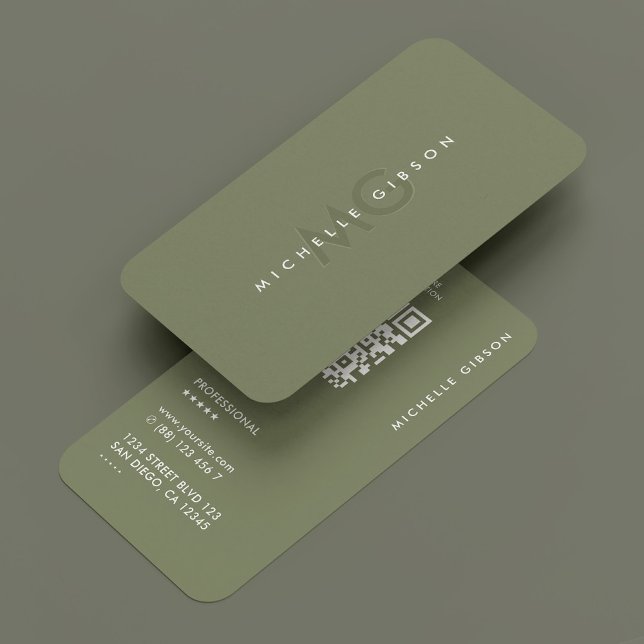 Carte De Visite Minimal Simple Modern Professional Initials Sage  (Minimal Simple Modern Professional Initials Sage Business Card
)