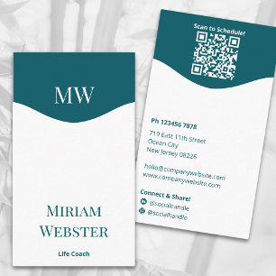 Carte De Visite Minimal Turquoise initiales blanches Portrait pers