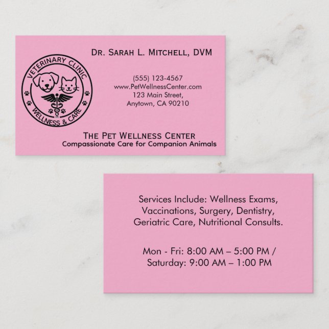 Carte De Visite Minimalist Black & White Veterinary Clinic (Devant / Derrière)