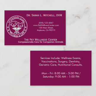 Carte De Visite Minimalist Black & White Veterinary Clinic