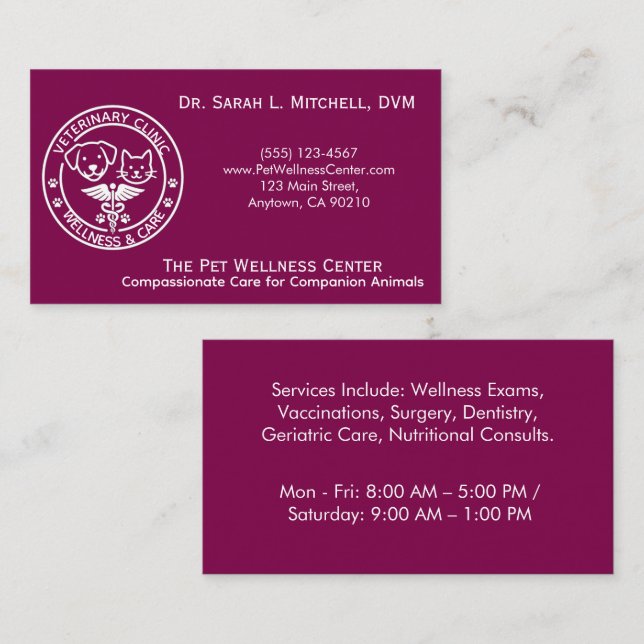 Carte De Visite Minimalist Black & White Veterinary Clinic (Devant / Derrière)