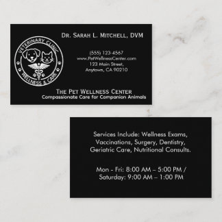 Carte De Visite Minimalist Black & White Veterinary Clinic