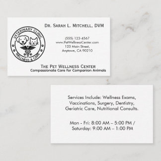Carte De Visite Minimalist Black & White Veterinary Clinic