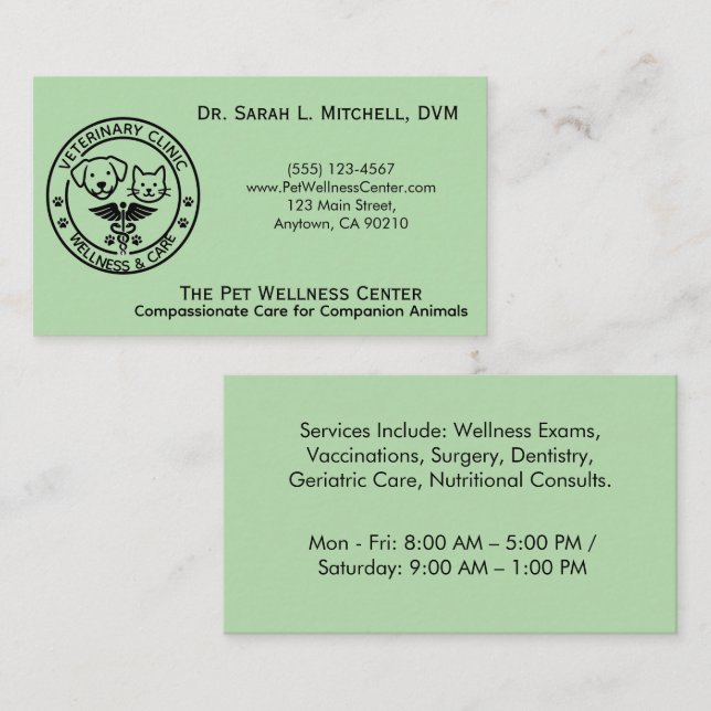 Carte De Visite Minimalist Black & White Veterinary Clinic (Devant / Derrière)