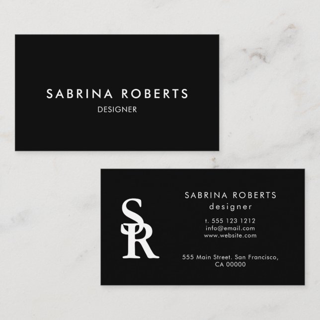 Carte De Visite Minimalist Business Card Elegant Black and White  (Devant / Derrière)