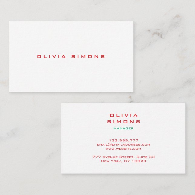 Carte De Visite Minimalist Business Cards (Devant / Derrière)