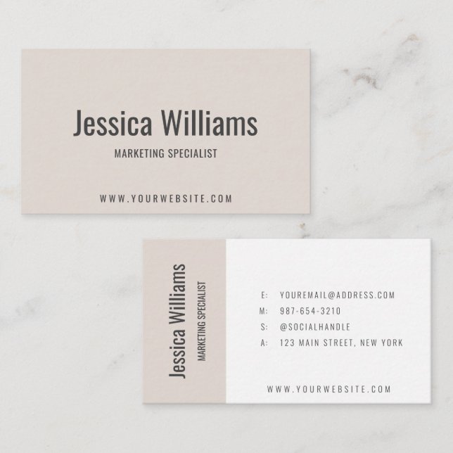 Carte De Visite Minimalist Customizable Professional Beige (Devant / Derrière)