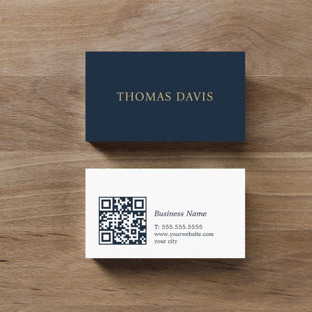 Carte De Visite Minimalist Elegant Blue QR Code Consultant (Créateur téléchargé)