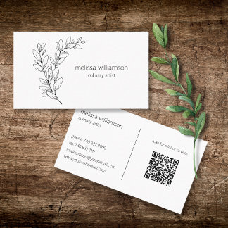 Carte De Visite Minimalist Foliage with QR Code 