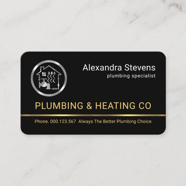 Carte De Visite Minimalist Gold Line Silver Plumbing Heating (Devant)