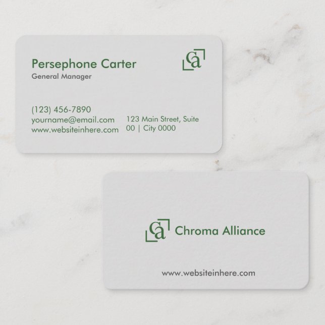 Carte De Visite Minimalist Green Gray Clean Modern Managers (Devant / Derrière)