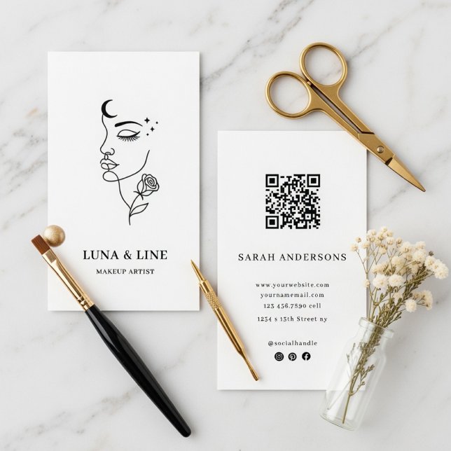 Carte De Visite Minimalist Makeup Artist Card with QR Code (Créateur téléchargé)