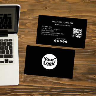 Carte De Visite Minimalist Modern Black QR Code Social Media