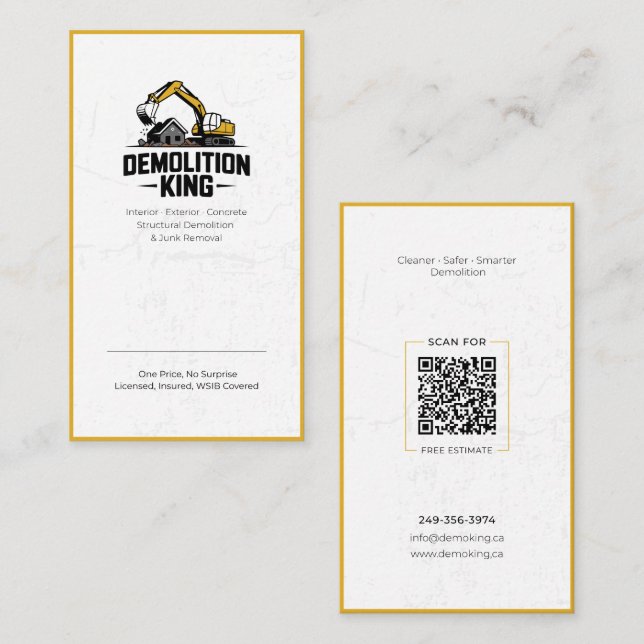 Carte De Visite Minimalist Modern Demolition King Business Card (Devant / Derrière)