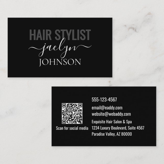 Carte De Visite Minimalist Modern Script White Gray Black Custom (Devant / Derrière)