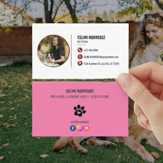 Carte De Visite Minimalist Paw Print Pet Sitting Photo 