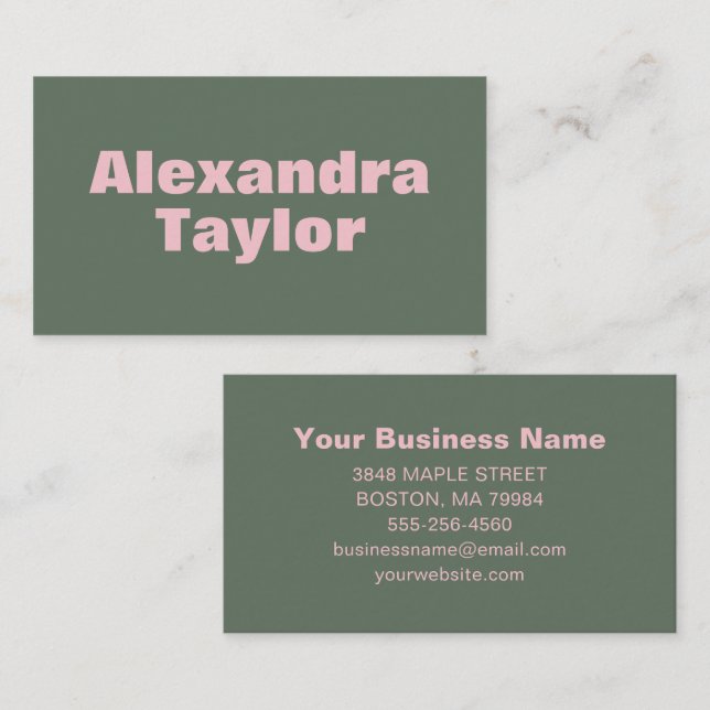 Carte De Visite Minimalist Pink Green Aesthetic Personalized Bold (Devant / Derrière)