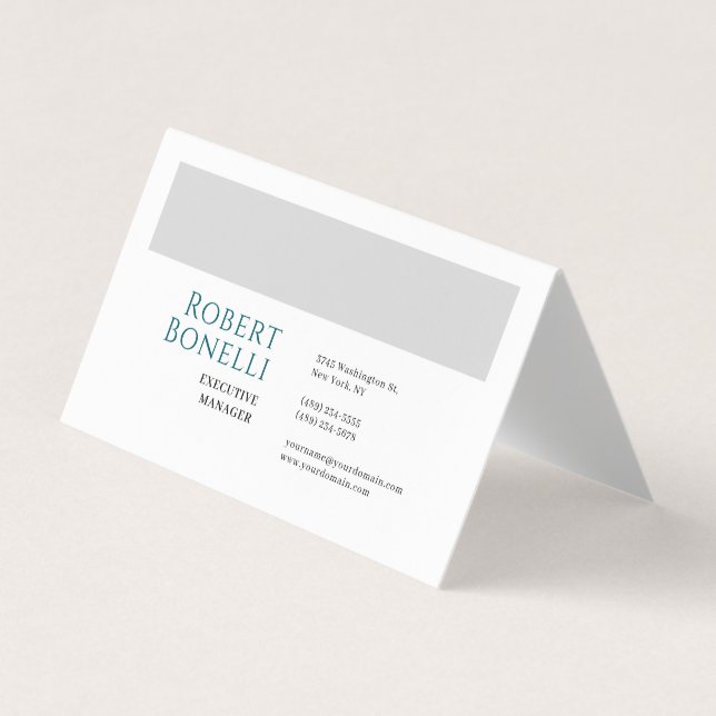 Carte De Visite Minimalist Plain Blue & White Grey Modern  (Devant)