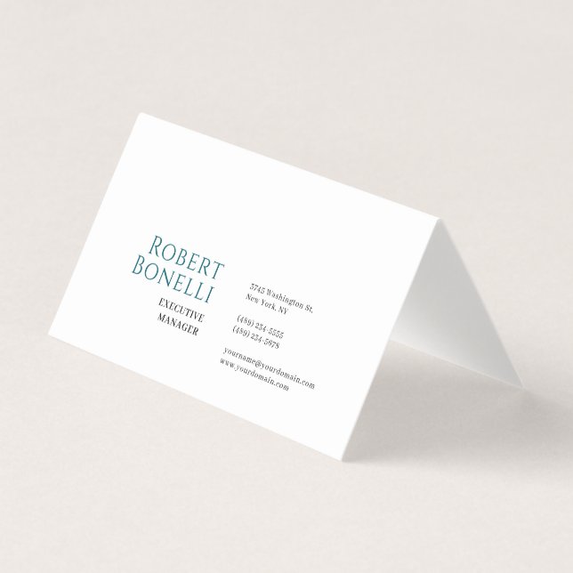 Carte De Visite Minimalist Plain Blue & White Modern (Devant)