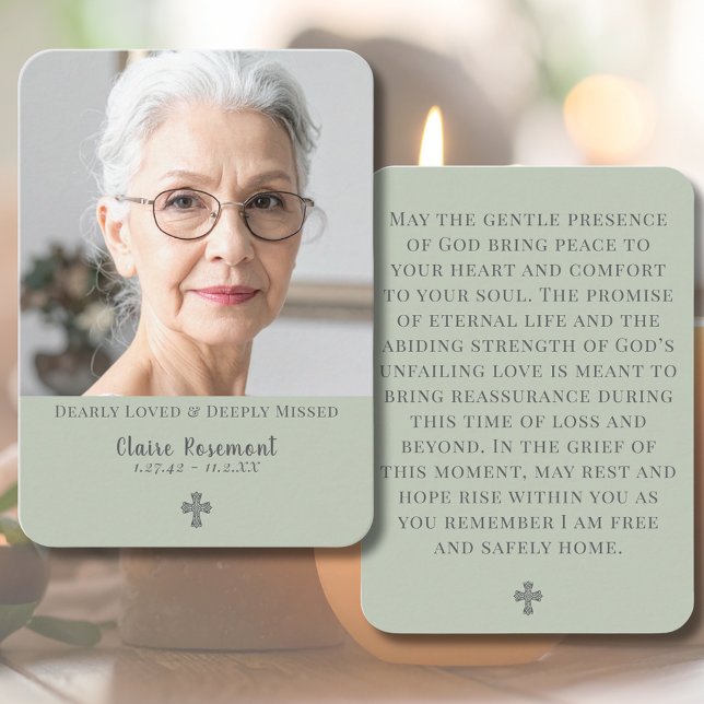 Carte De Visite Minimalist Sage Green Funeral Prayer Card (Minimalist Sage Green Funeral Prayer Card
)