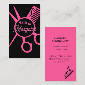 Carte De Visite Minimalist Scissors Pink Black Luxury Hair Salon