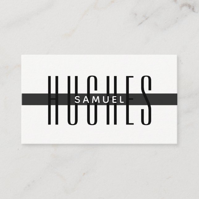 Carte De Visite MINIMALIST simple nom masculin noir blanc mono (Devant)