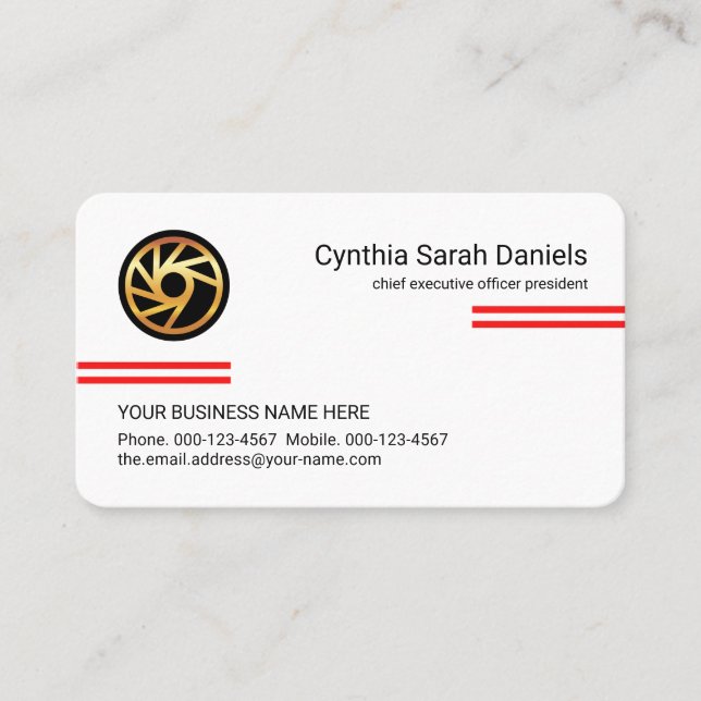 Carte De Visite Minimalist Simple Red Lines CEO Founder (Devant)