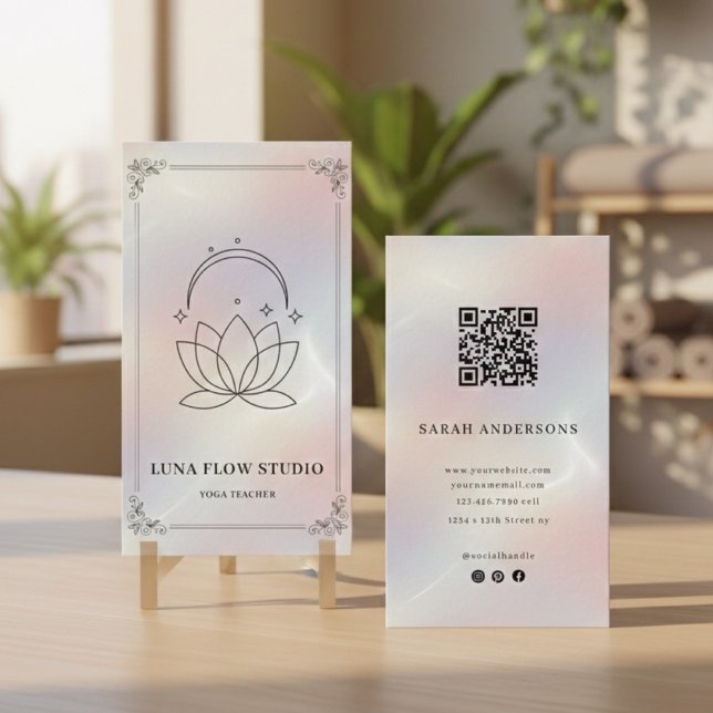 Carte De Visite Minimalist Yoga Studio with QR Code | Holographic  (Créateur téléchargé)