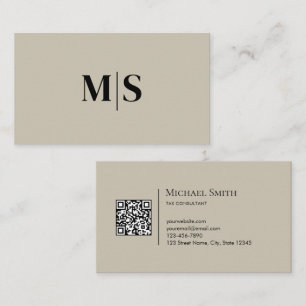 Carte De Visite Minimaliste Code QR Initiales Moderne Noir sur Bei