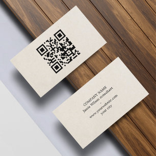 Carte De Visite Minimaliste Code QR Noir Beige Naturel Réseautage